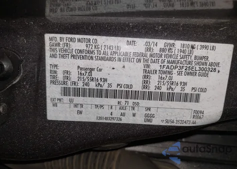 2014 Ford Focus Se z USA, uszkodzony, nr VIN 1FADP3F25EL300328